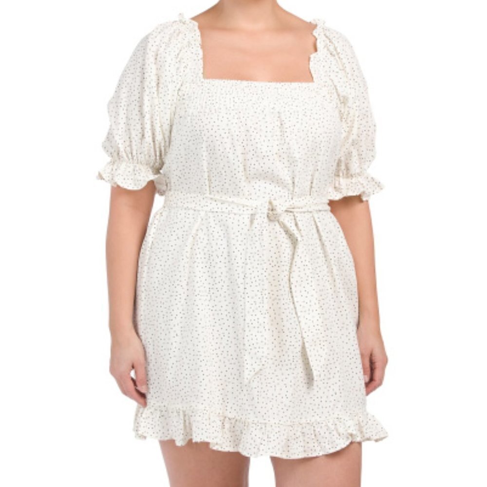 ELOQUII Linen Blend Smocked Ruffle Mini Dress Size 14